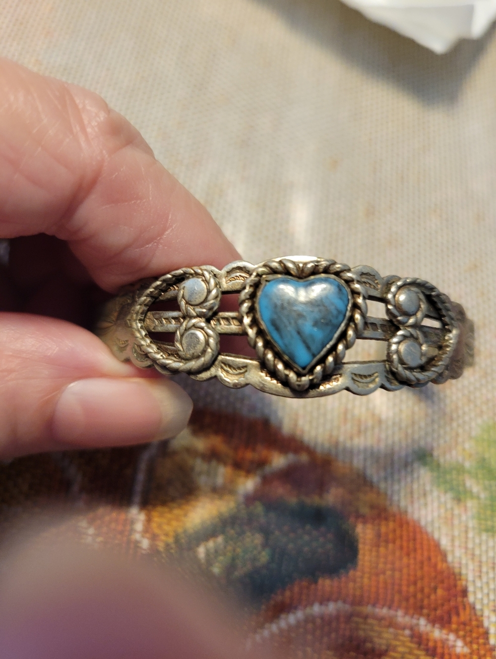 Vintage Handcrafted Turquoise Heart Silver Bracelet - Women's Jewelry